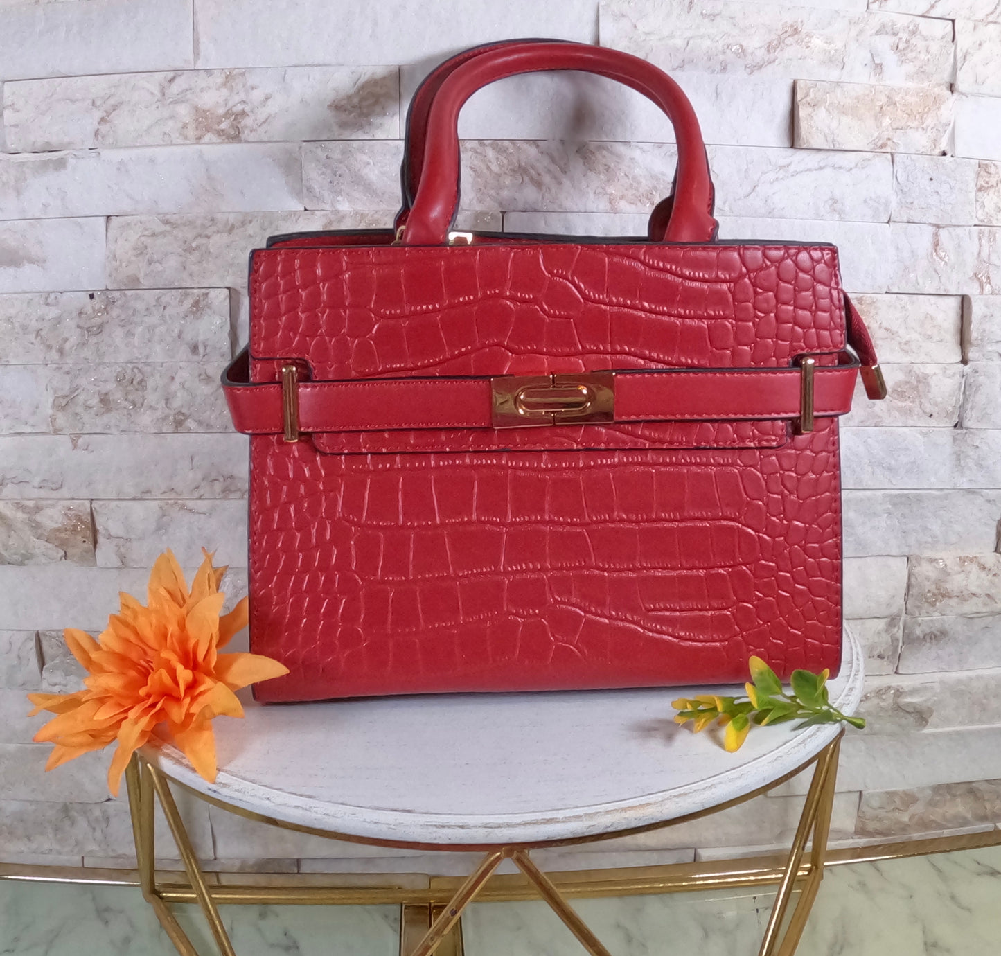Fall New Arrivals- 59- Brick Red Croc KK Inspired Bag