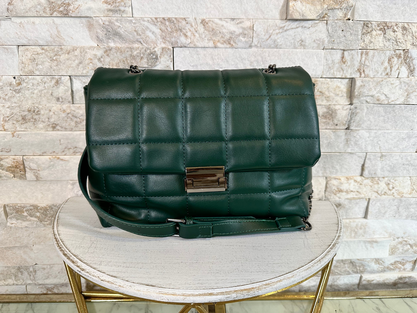 Soft Leather Quilt Tote With Chain Strap