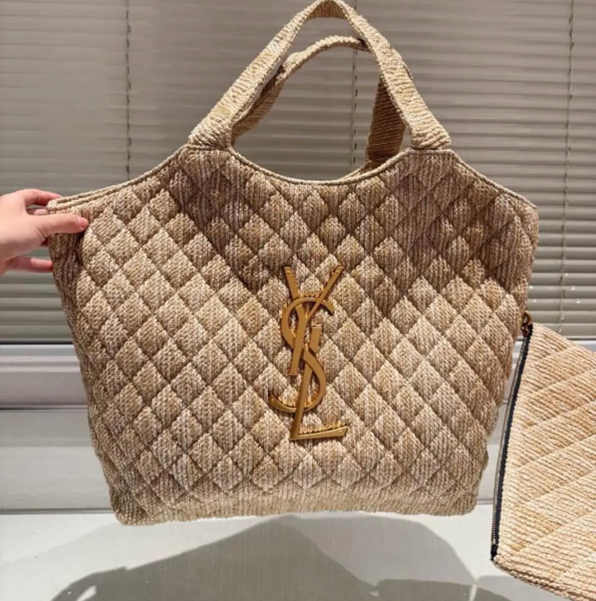 Mirror Bags- YS Icare Maxi Shopping Bag in Raffia Beige