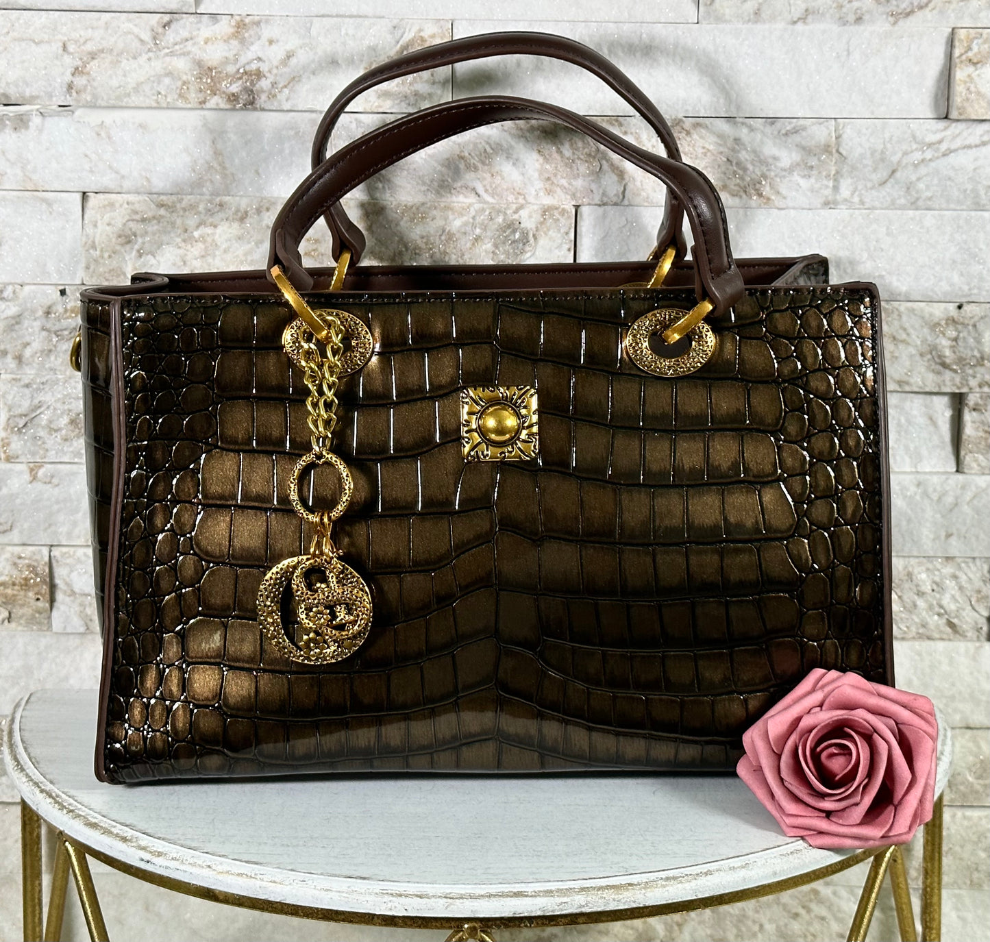 59 Brown and Gold Crock Bag