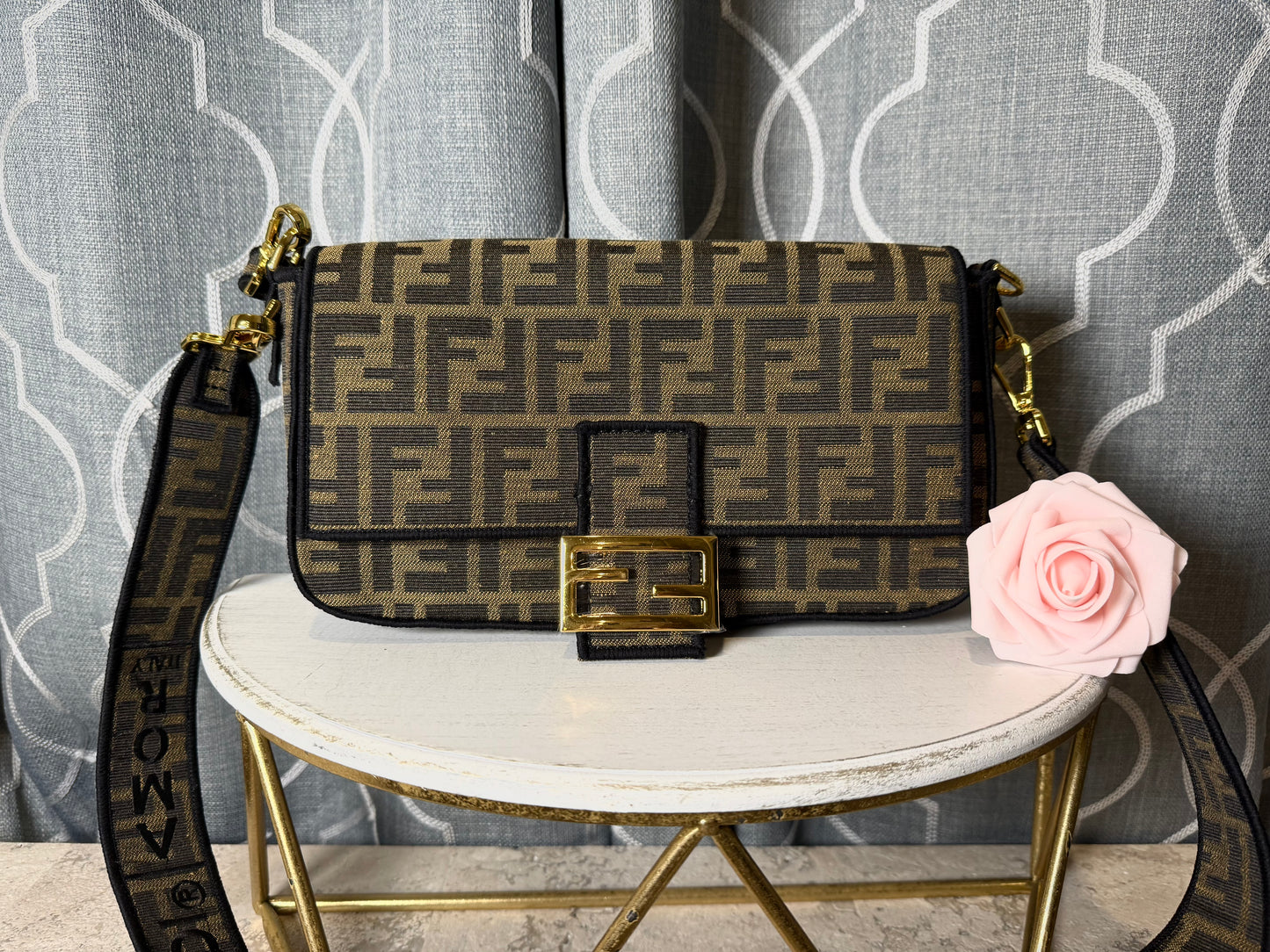 Mirror Bags- Fen Baguette Brown FF Jacquard Fabric Bag