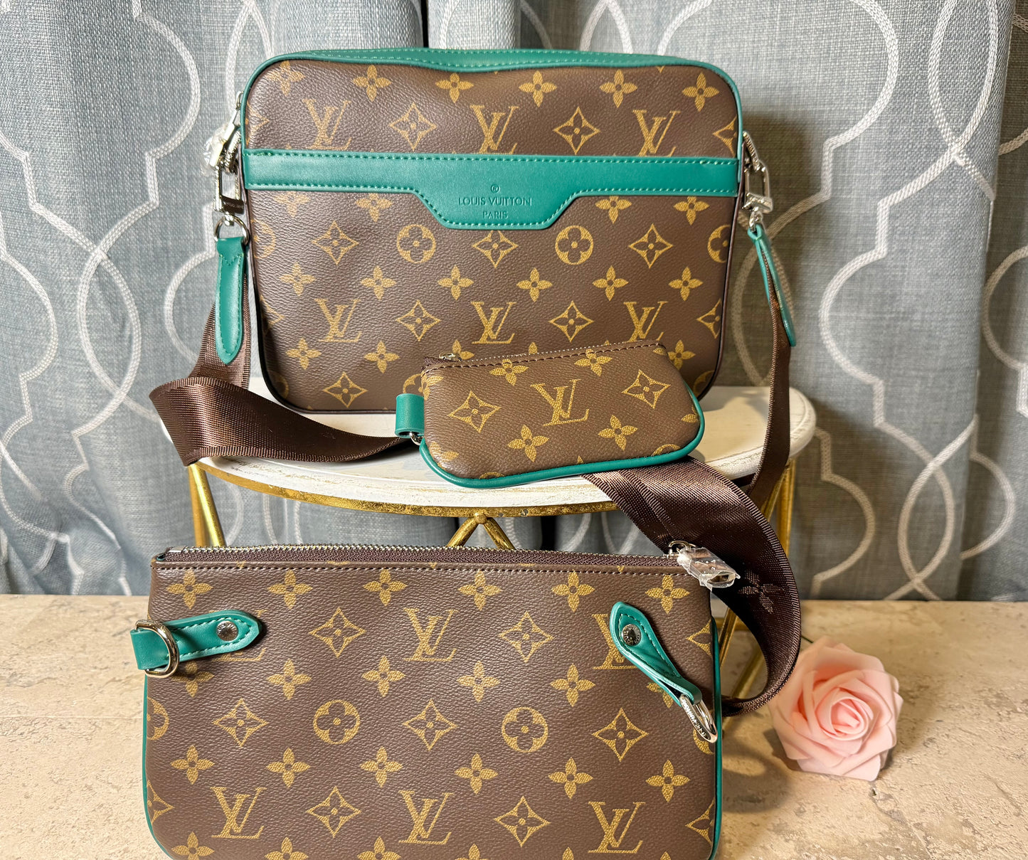 Mirror Bags- Lulu Trio Messenger Bag-Teal Trim