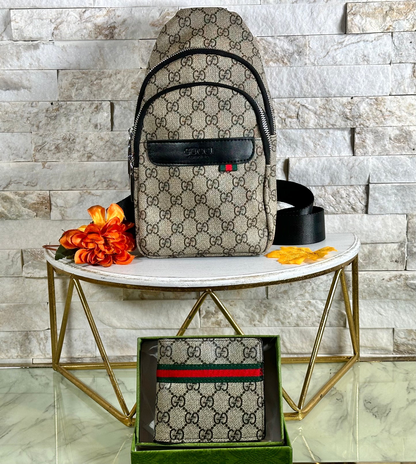 Fall New Arrivals- Mirror Bags- Beige GG Sling Set