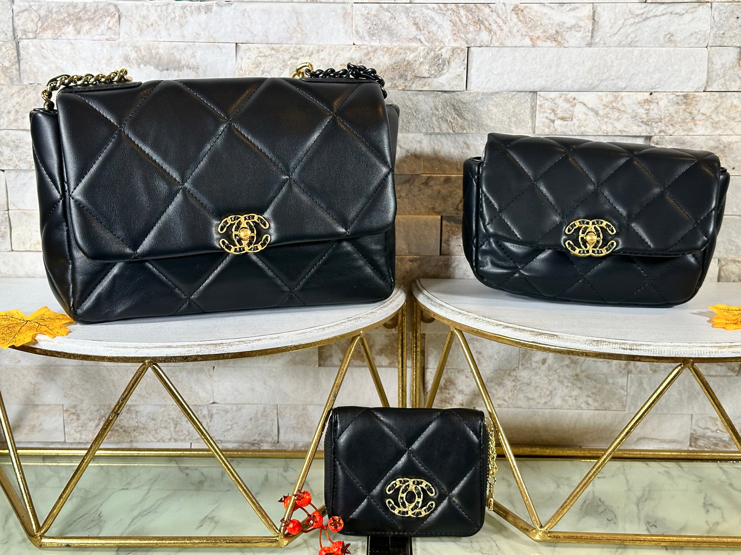 Mirror Sets- Mirror Bags- CC Black Quilt 3 Piece Set