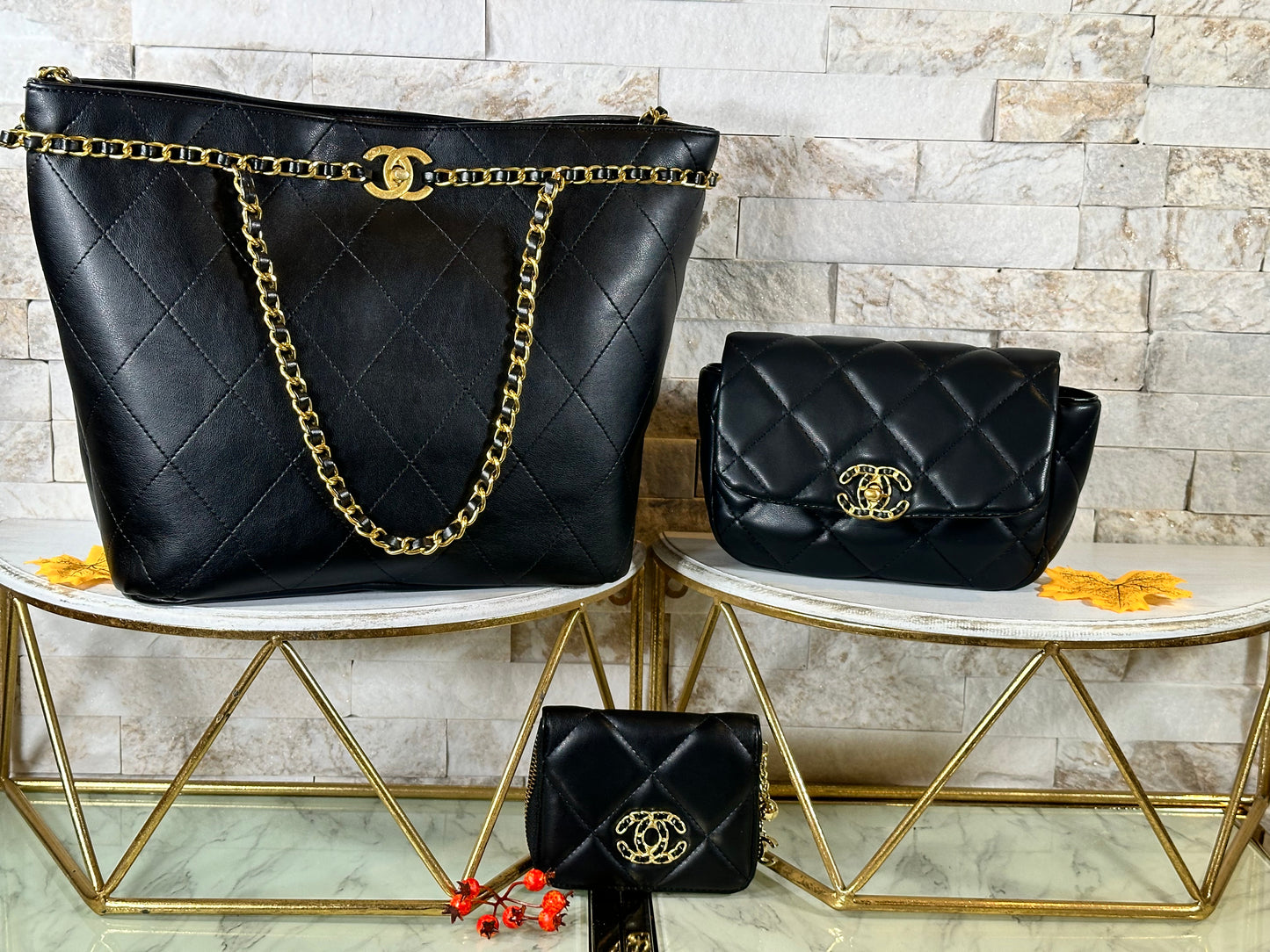 Mirror Sets- Mirror Bags- CC Black Tote 3 Piece Set