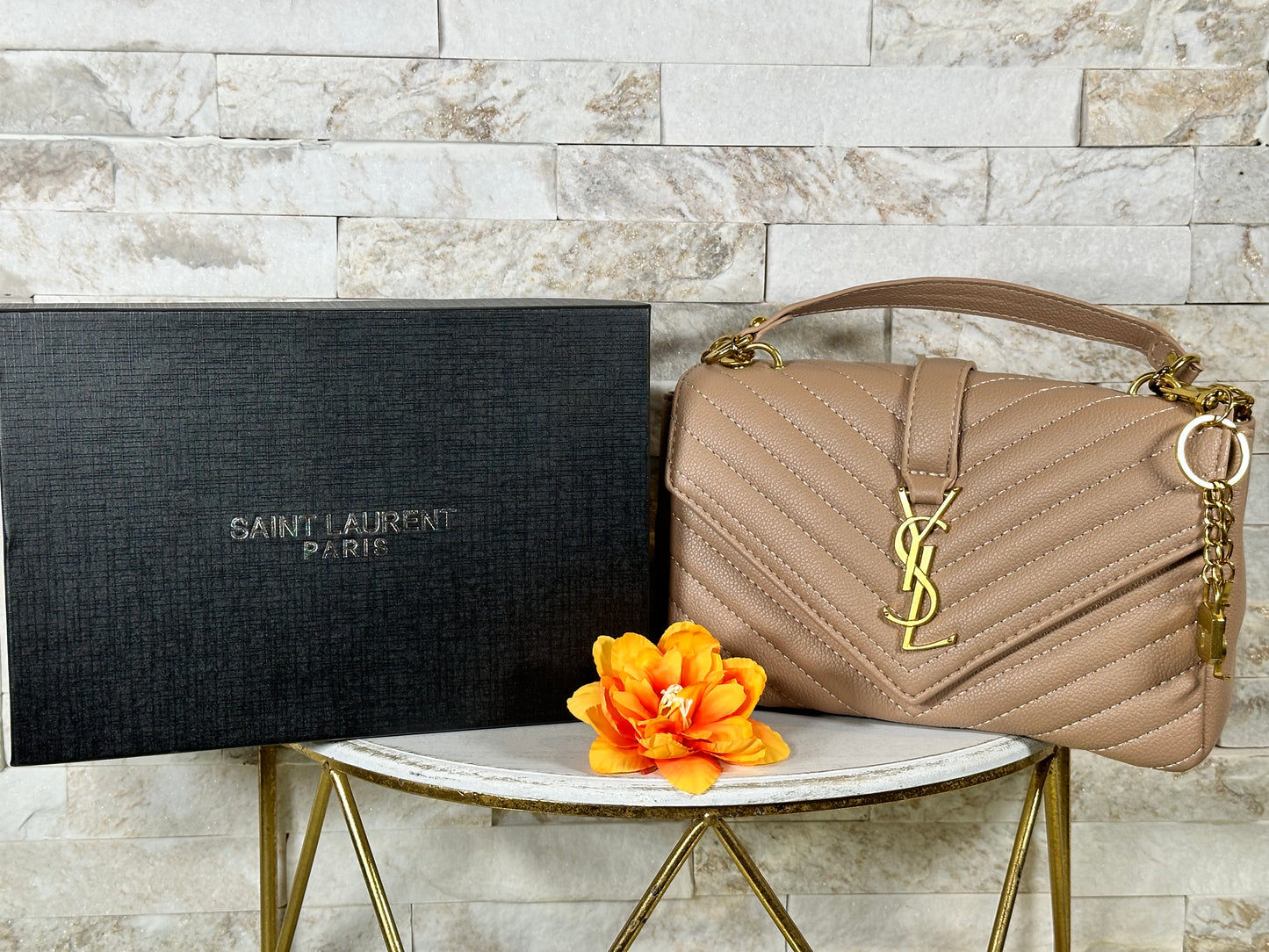 Mirror Bags- YS Taupe Chevon Design with Box