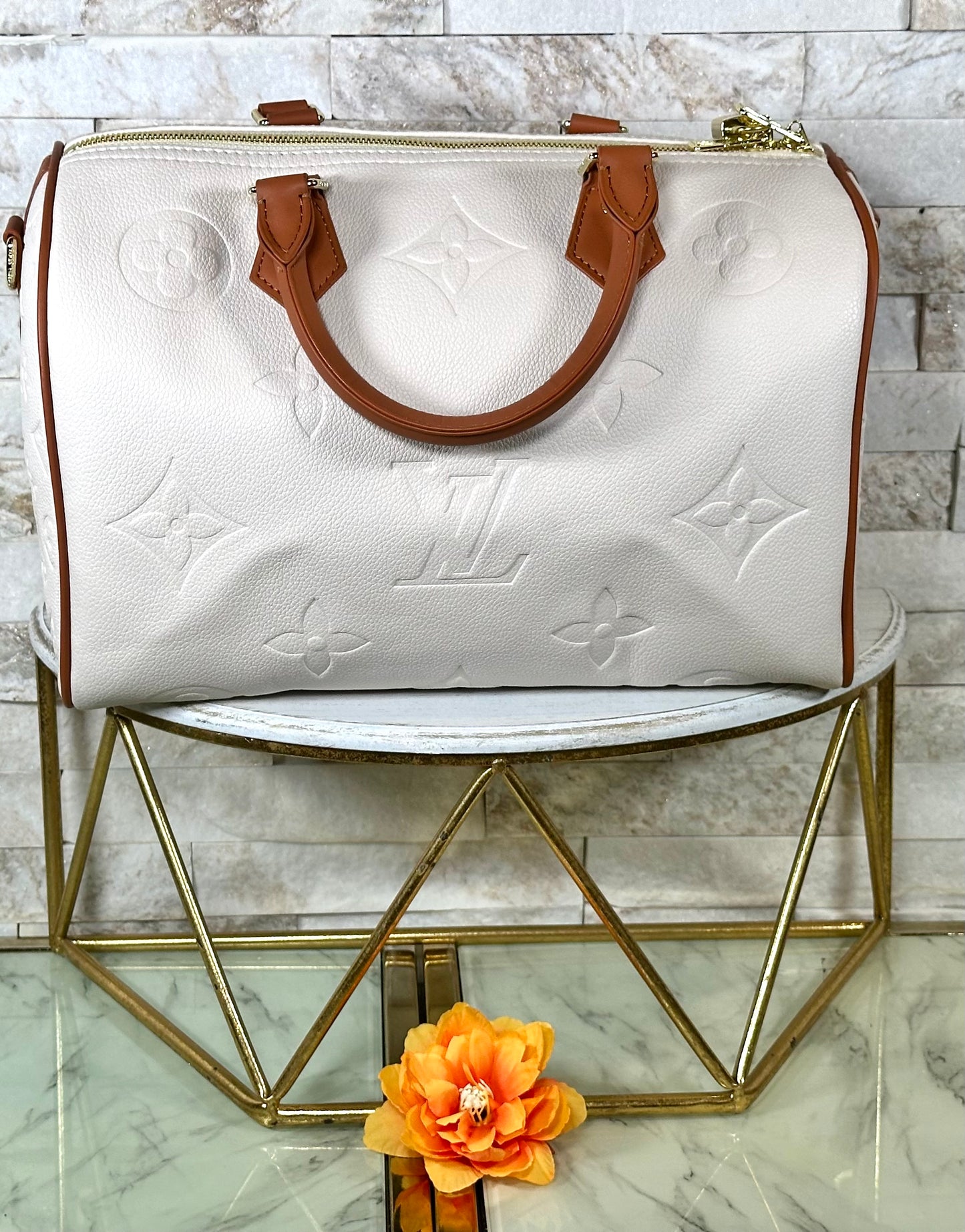 Mirror Bags- Cream and Brown Trim Lulu Speedy