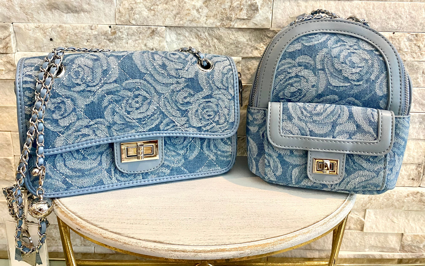 Blue Floral Denim Set
