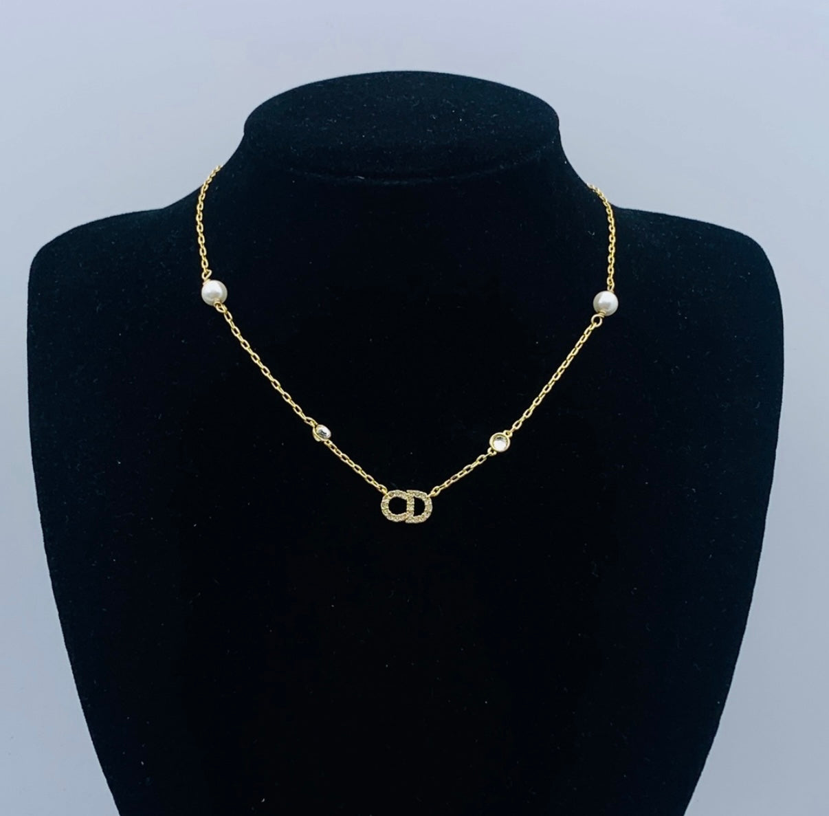 Jewelry Set- CD Gold Pearl and Crystal Necklace and Earrings
