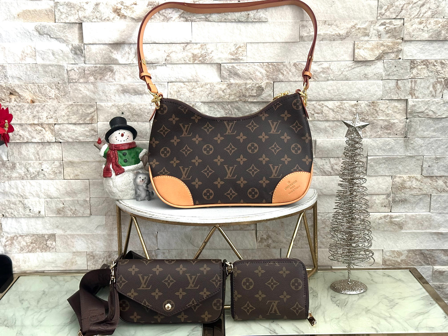 Mirror Set- Brown Monogram and Tan Lulu Set