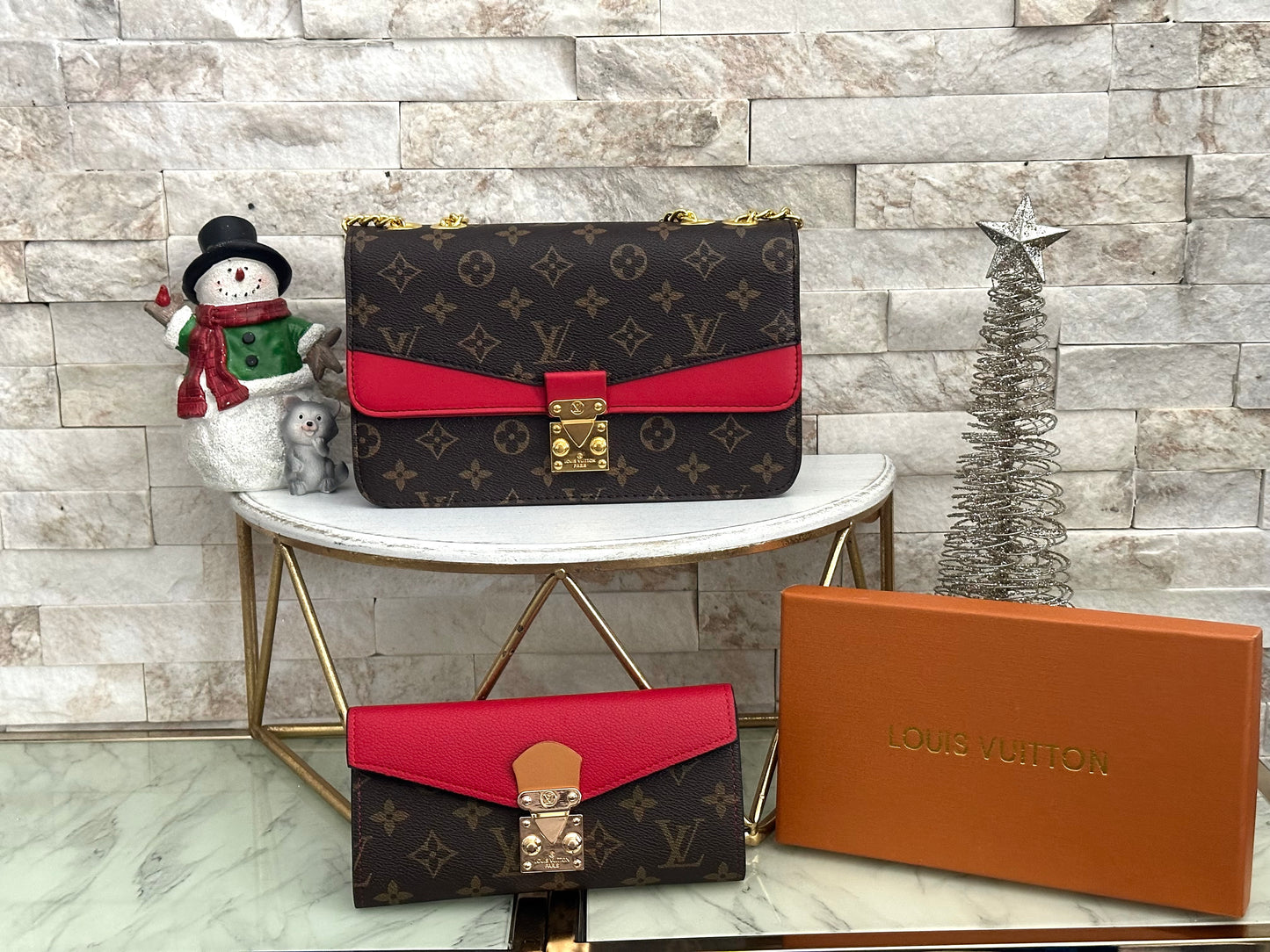 Mirror Set- Red and Brown Lulu Crossbody Set