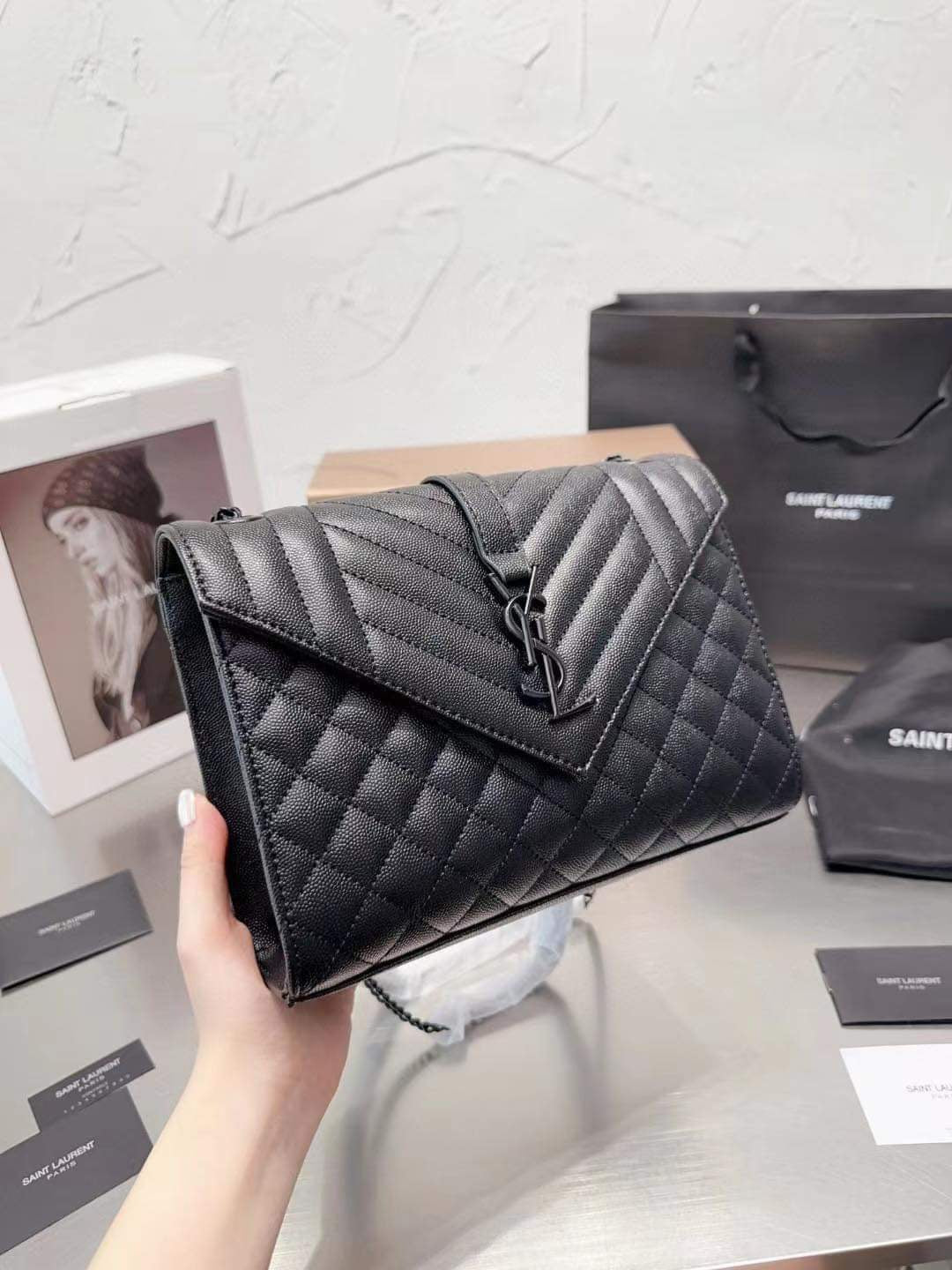 Mirror Bags- Real Leather YS Black Chevon