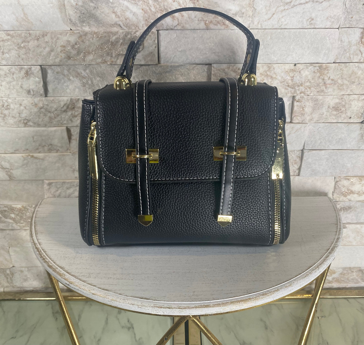 Black Buckle Satchel Handbag