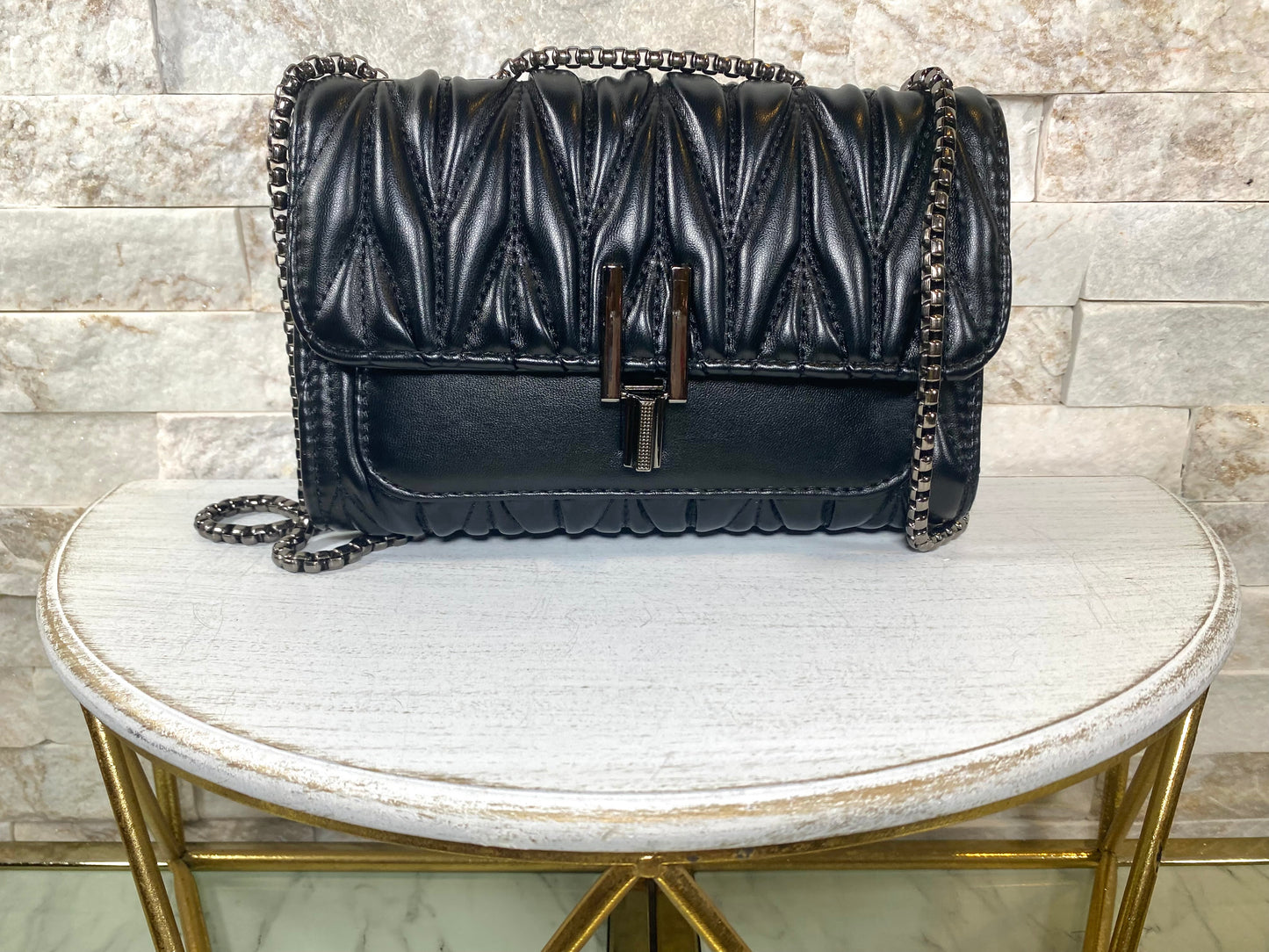 Black Soft Leather Stitch Crossbody Bag