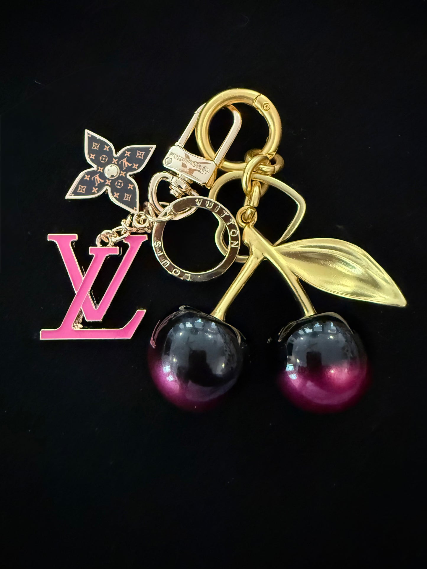 Bag Charms- Mirror Versions- - Lulu Hot Pink Mono and Cherry
