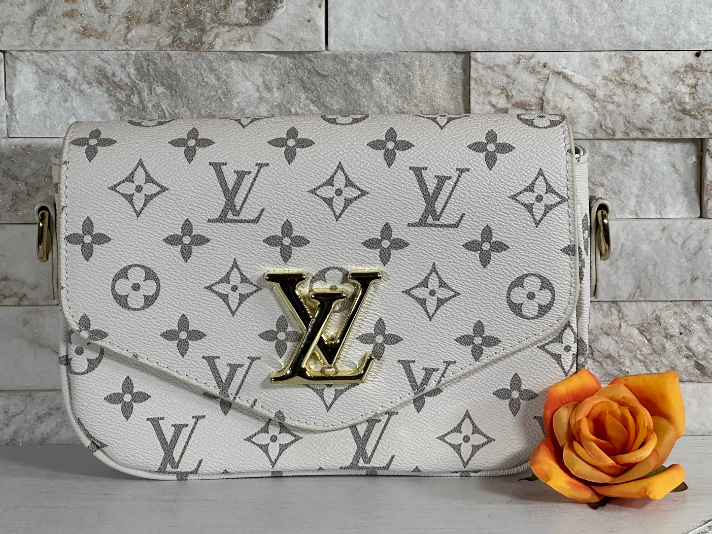 Mirror Bags- White and Grey Monogram Handbag- with box