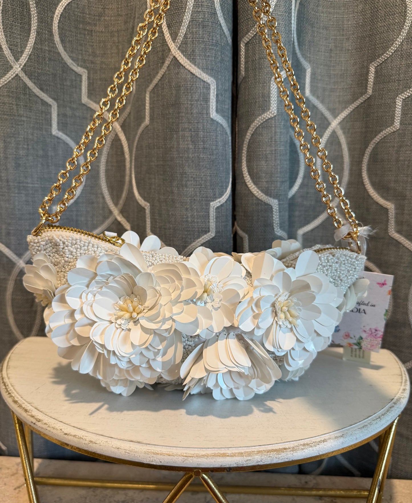 Fun Finds- White Bead Floral Bag