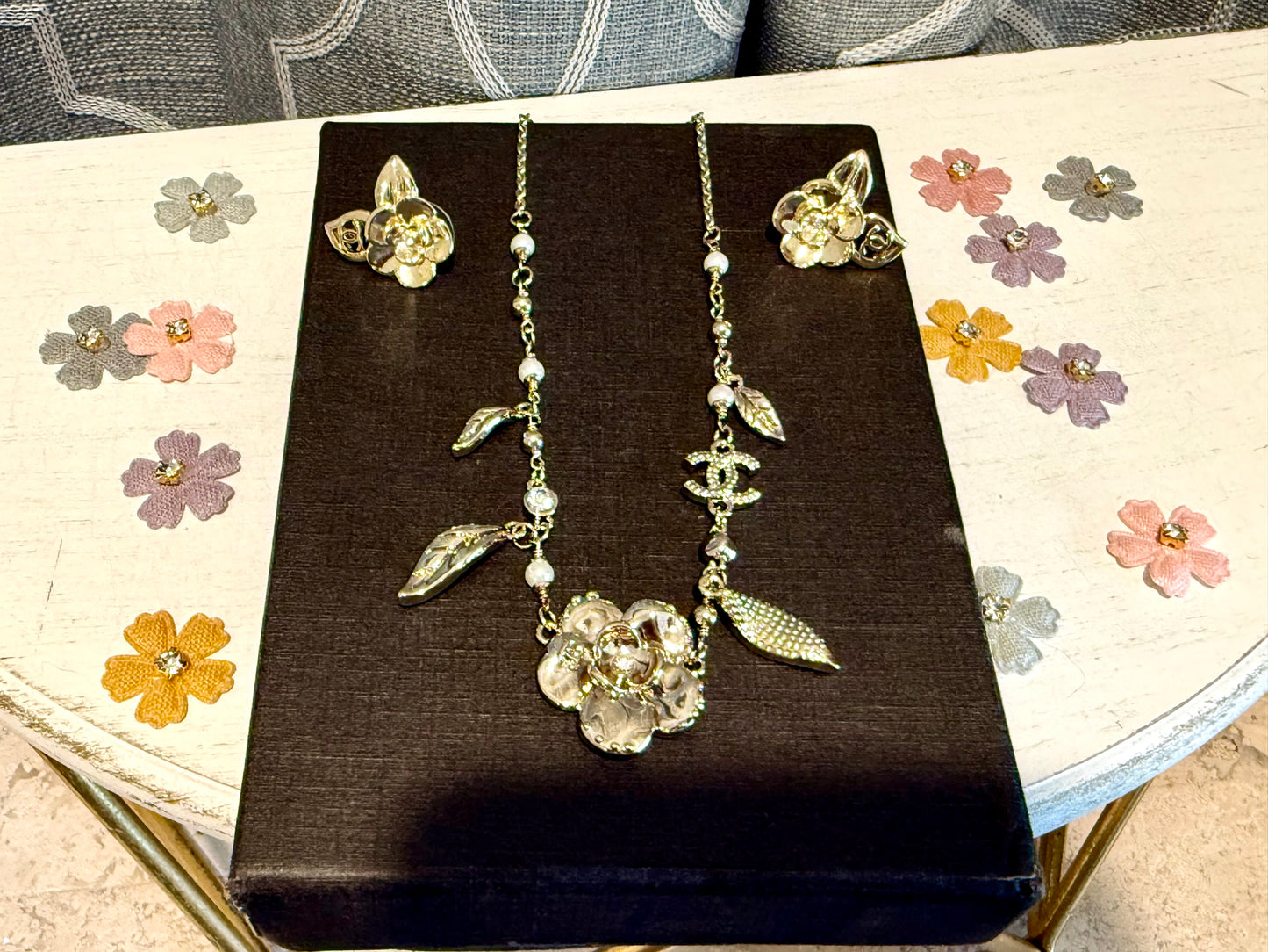 Jewelry Sets- CC Flower and Leaf Charm Necklace and Earring Set