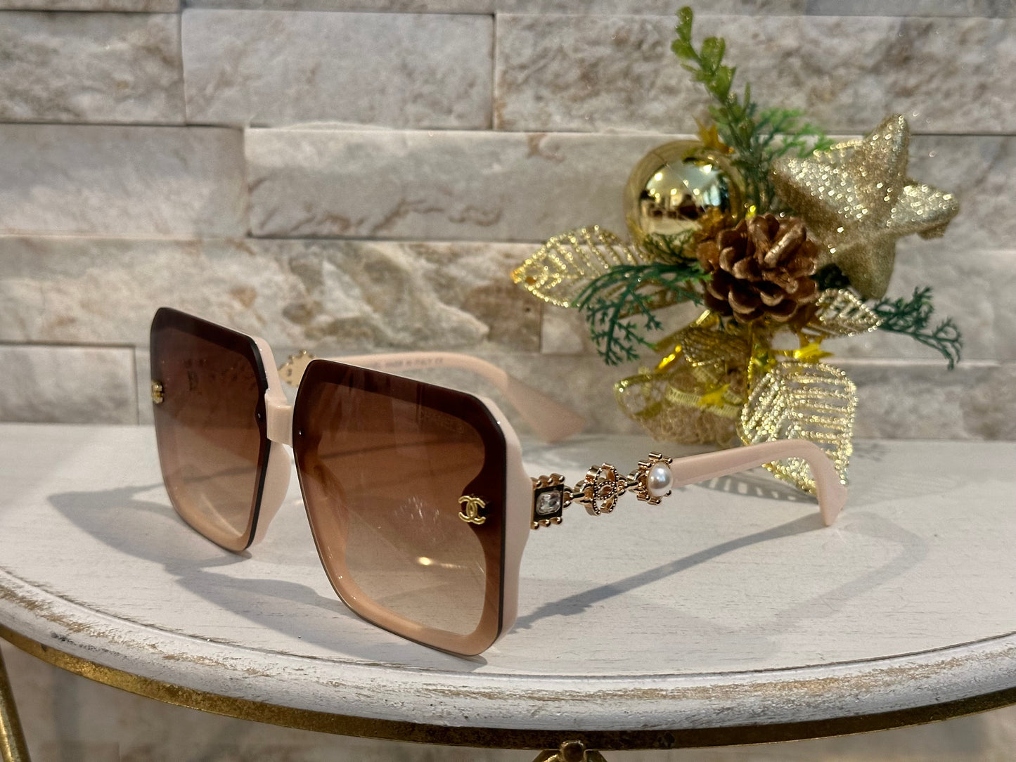 Luxury Sunglasses- Box 1- CC Light Pink Pearl and Jeweled