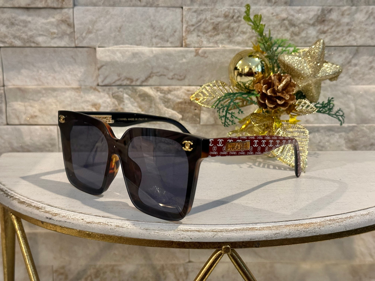 Sunglasses Box 1- CC Wine and White Mono Printed