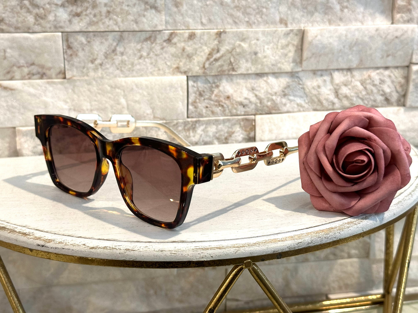Luxury Sunglasses- Box 3- Lulu Amber Print Gold Chain