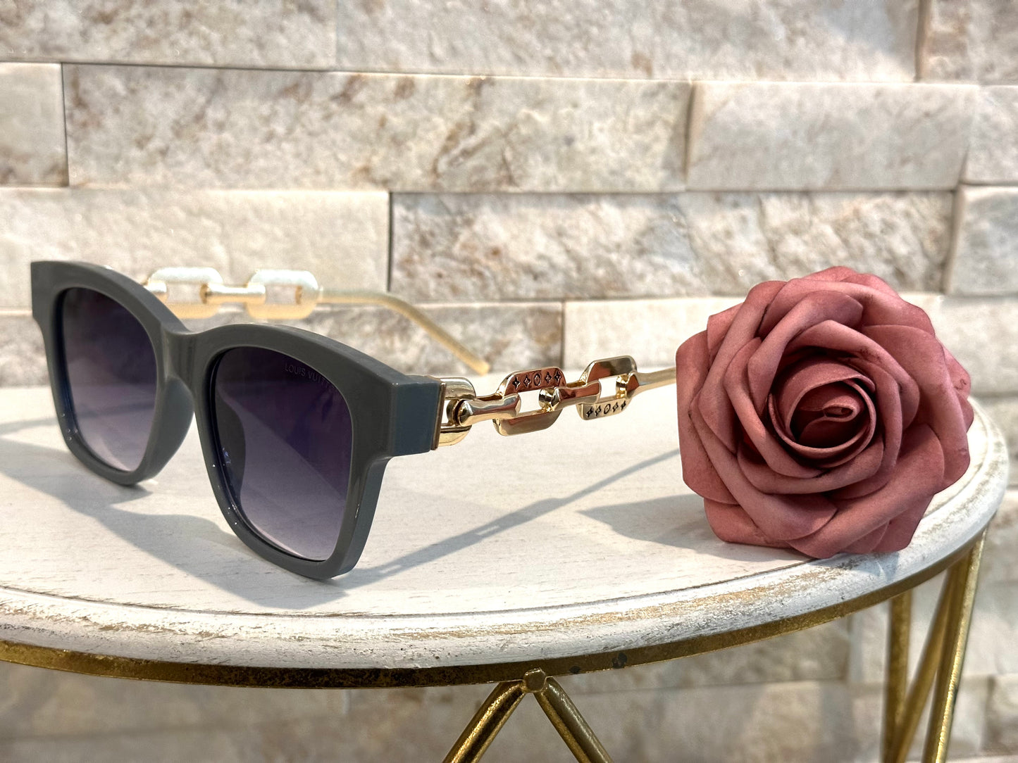 Luxury Sunglasses- Box 3- Lulu Dusty Blue Gold Chain