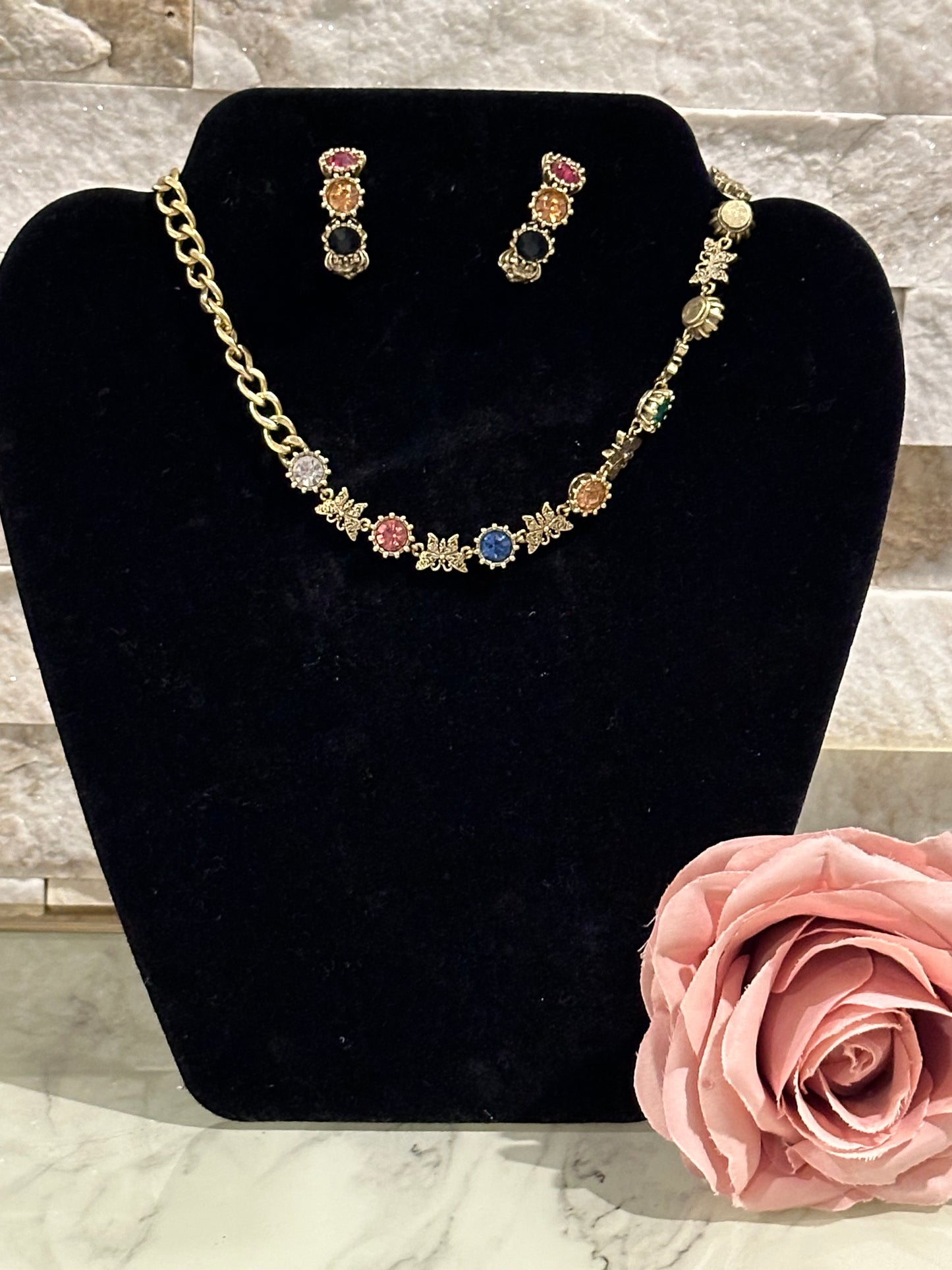 Jewelry Set- CD Multi-Color Butterfly Necklace and Earringd
