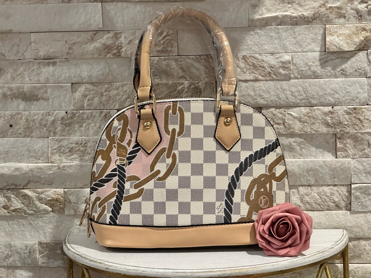 Mirror Bags- PM Beige Checkered Chain Design Alma Bag