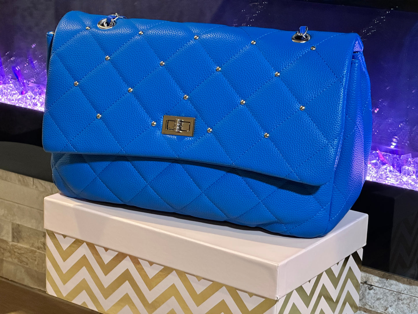 Electric Blue Studded Big Girl Bag