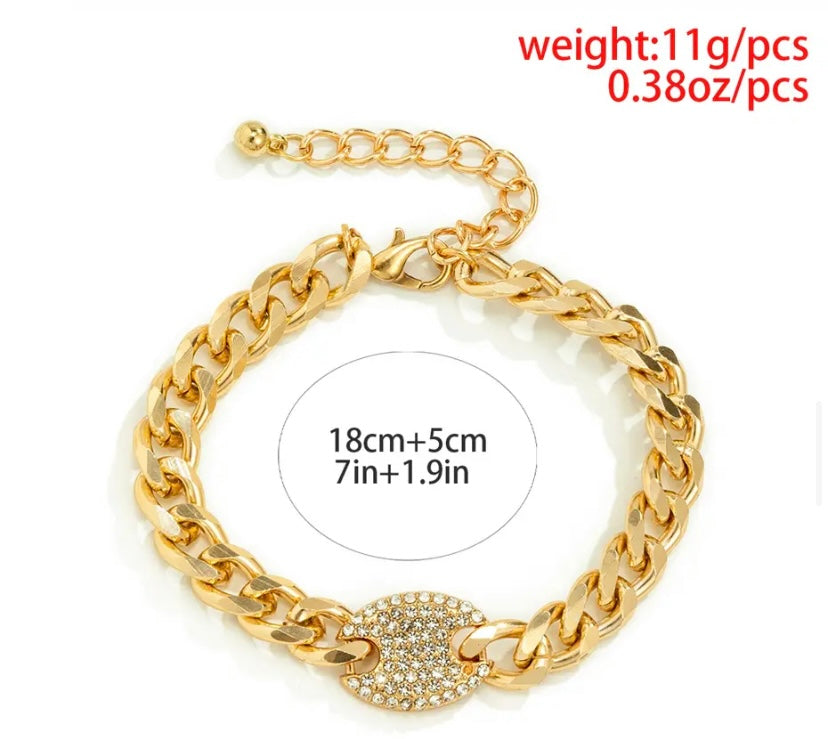 Chain Link Armbånd med Rhinestone Pendant Sølv