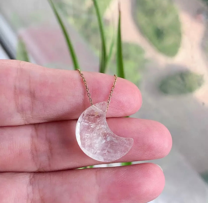 Moon Shaped Clear Quarrz Pendant