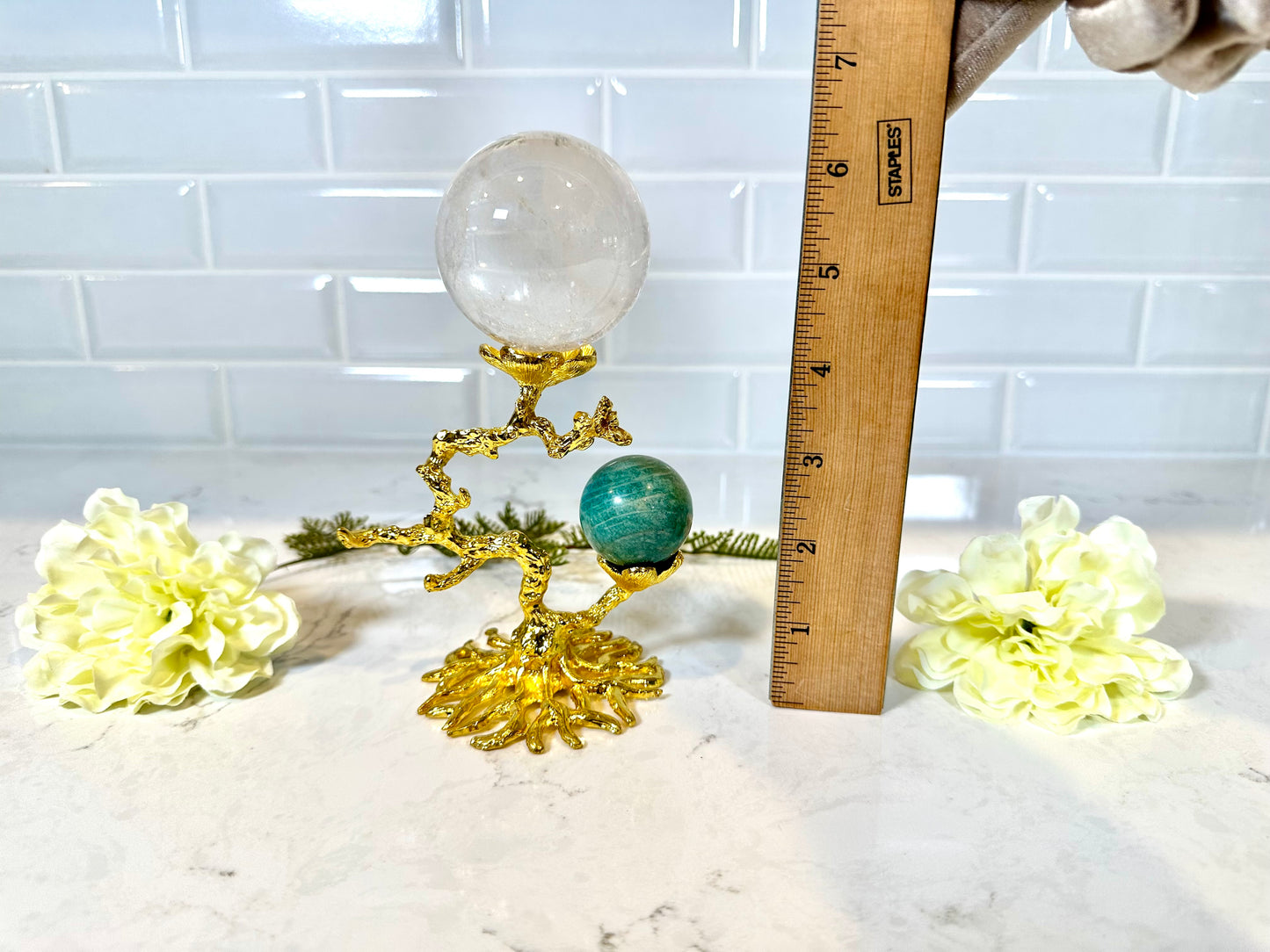 Gold Metal Tree Double Sphere Holder