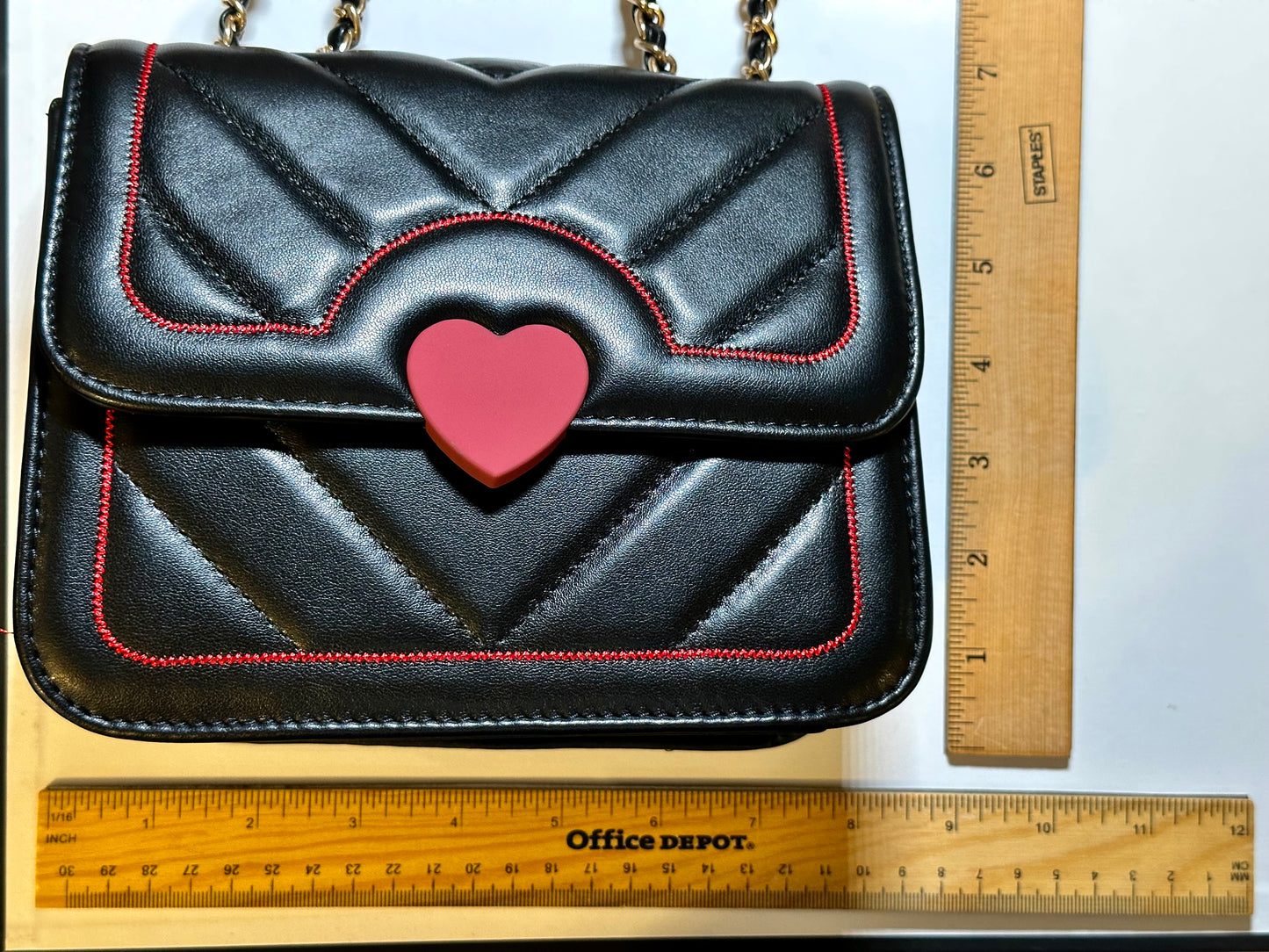 Red Heart and Stitching Black Bag