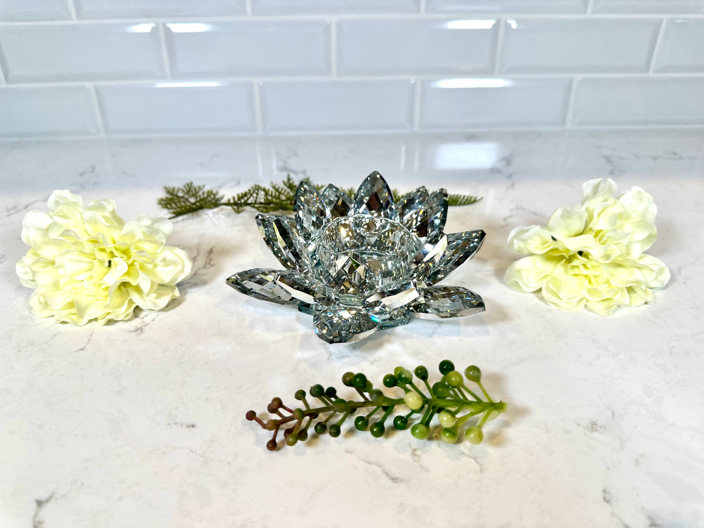 Glass Crystal Lotus Sphere and Candle Votive Holder