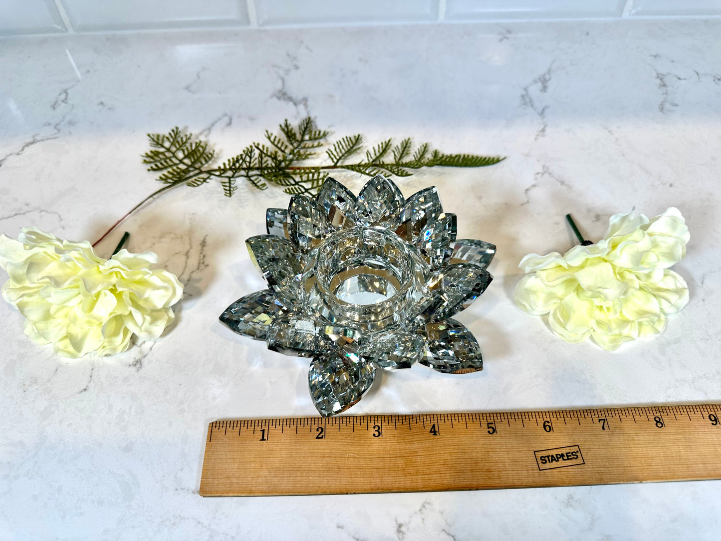 Glass Crystal Lotus Sphere and Candle Votive Holder