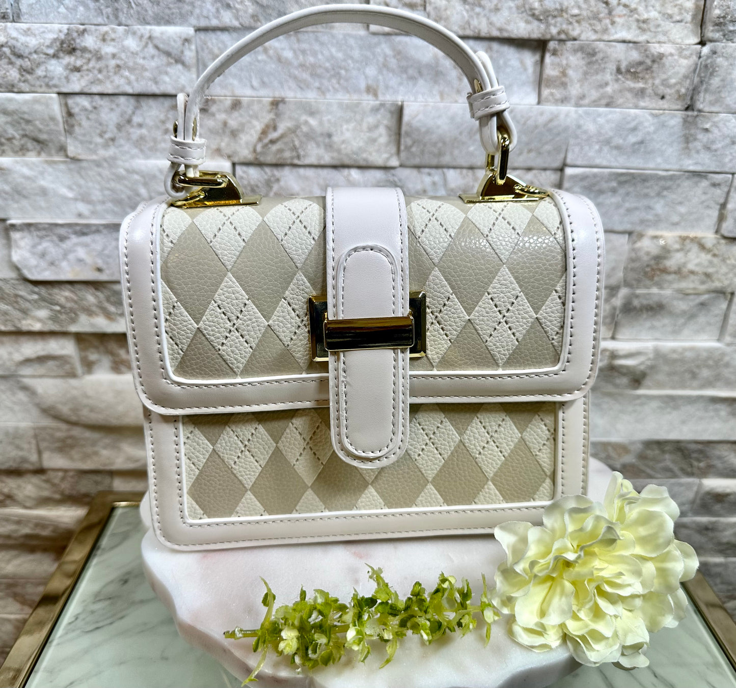 White Argyle Crossbody