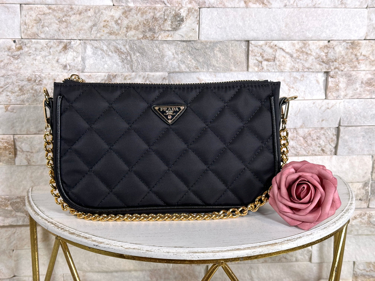 Mirror Bags- Small Black Quilted Pra Bag