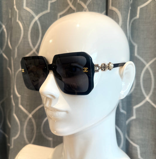 Luxury Sunglasses- CC Black Pearl and Jeweled
