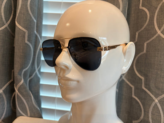 Luxury Sunglasses- Men’s/Unisex- Lulu Black and Gold Mono Aviators