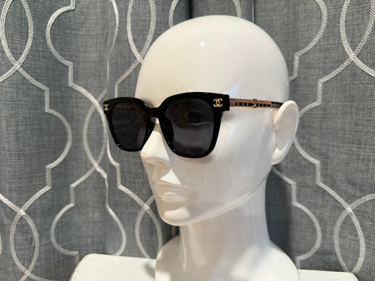 Luxury Sunglasses- CC Black and Gold Chain