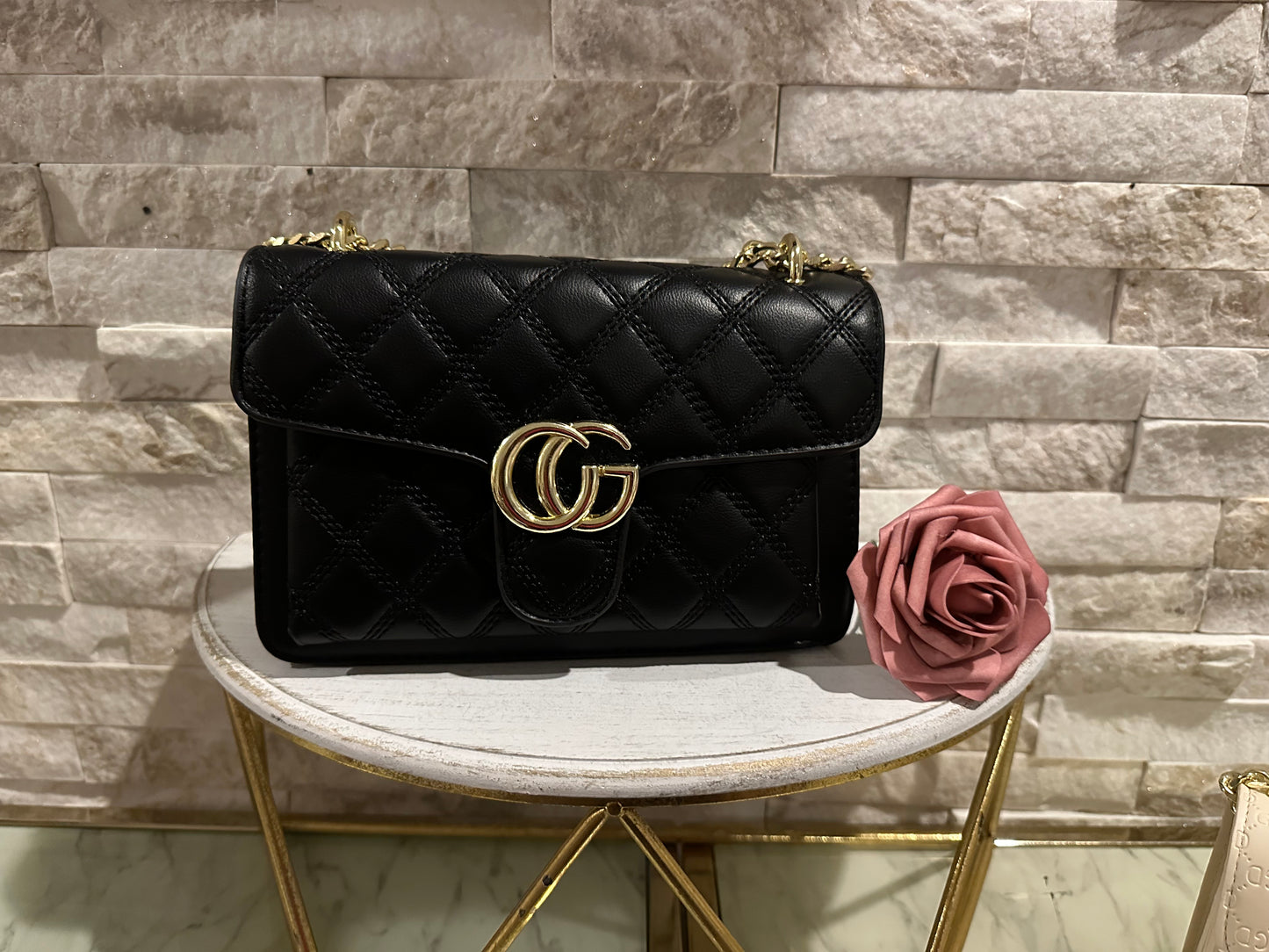 GG Inspired Black Quilt Bag