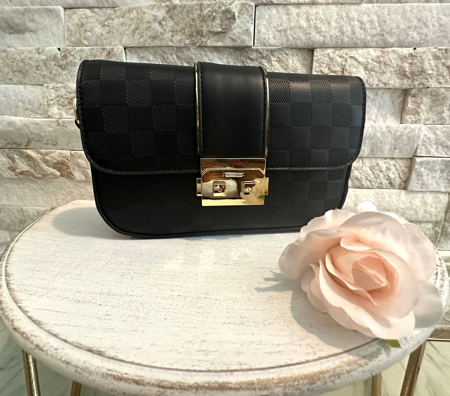 19 Black and Gold Checkered Handbag