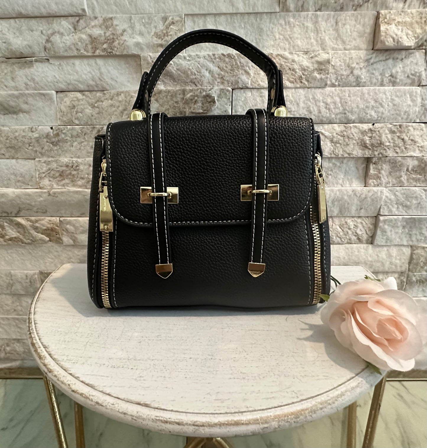 19 Black and Gold Small Satchel Bag