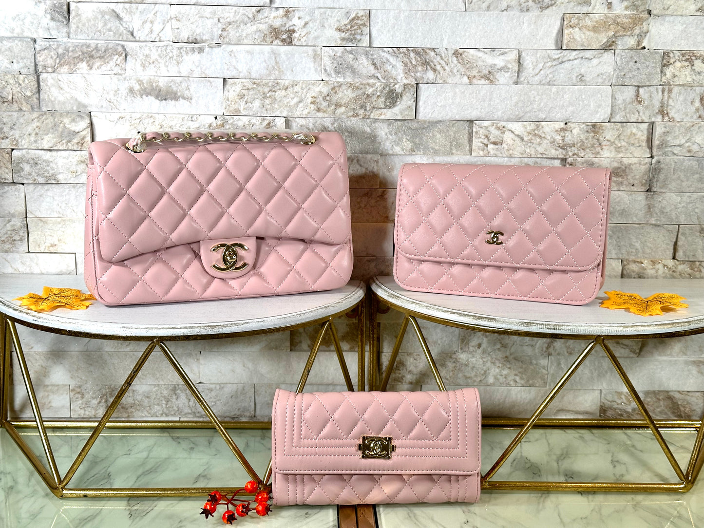 Fall New Arrivals- Mirror Bags- Pink 3 Piece Set