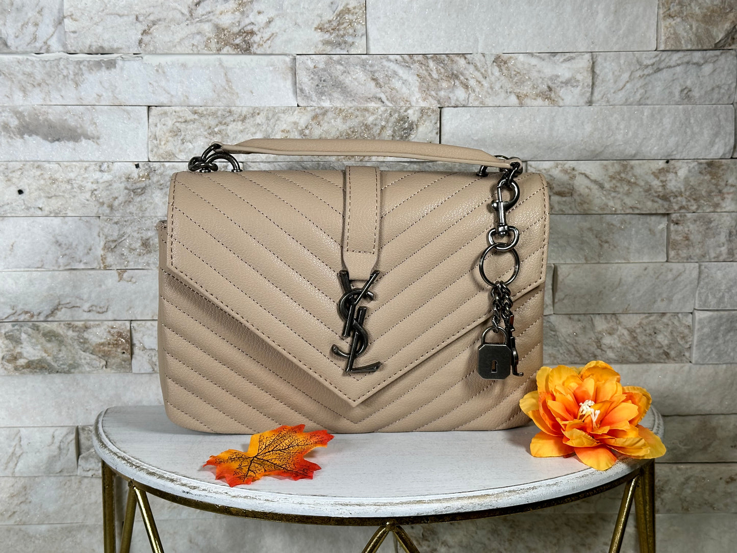 Fall New Arrivals- Mirror Bags- YS Beige Chevon Design Bag