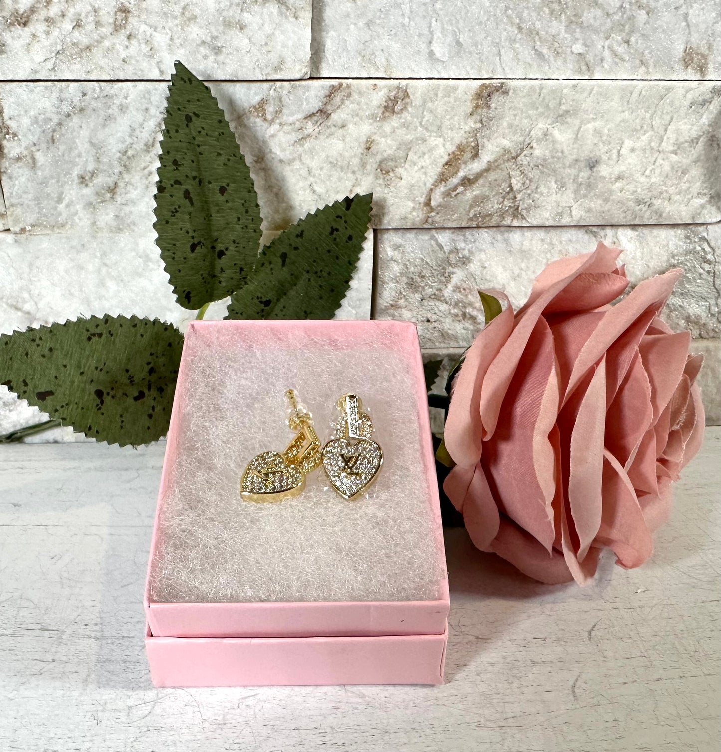 Earrings- Lulu Gold Heart Sparkle Dangle