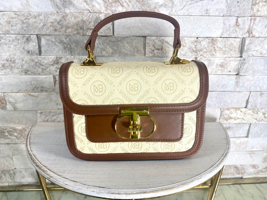 Cream and Brown Designer Inspired Bag