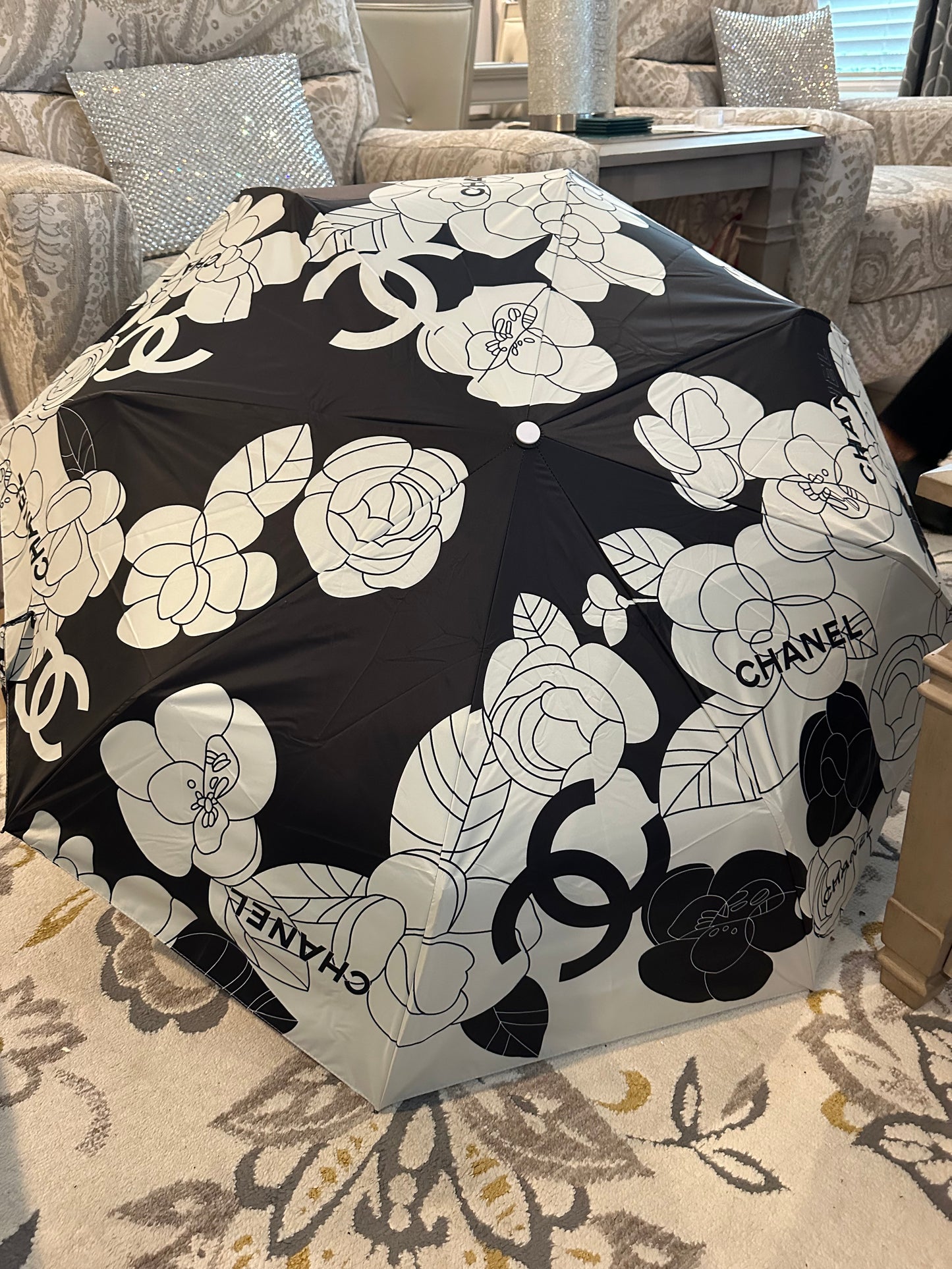 Accessories- Black and White CC Rose Umbrella