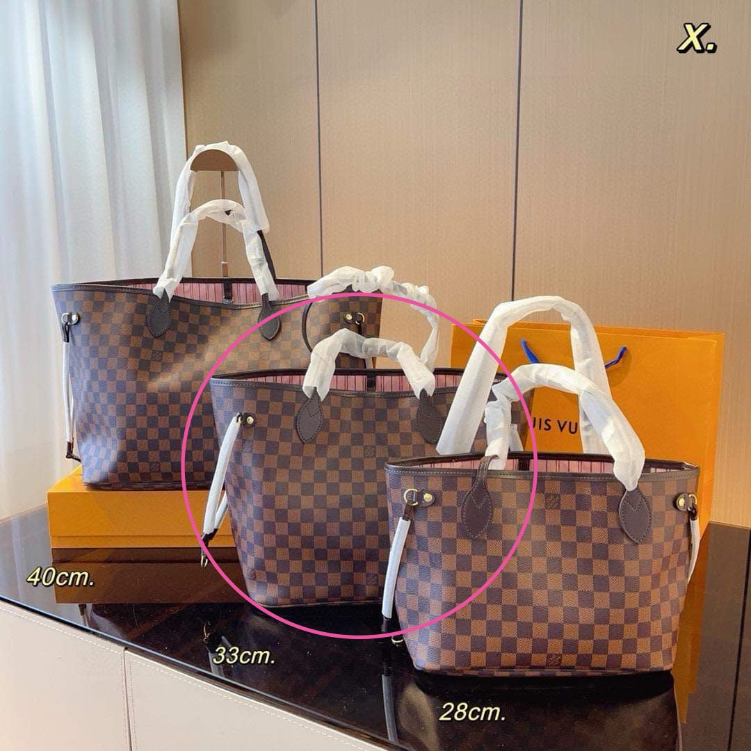 Mirror Bags- Lulu MM Neverful Brown Checkered Pink Interior