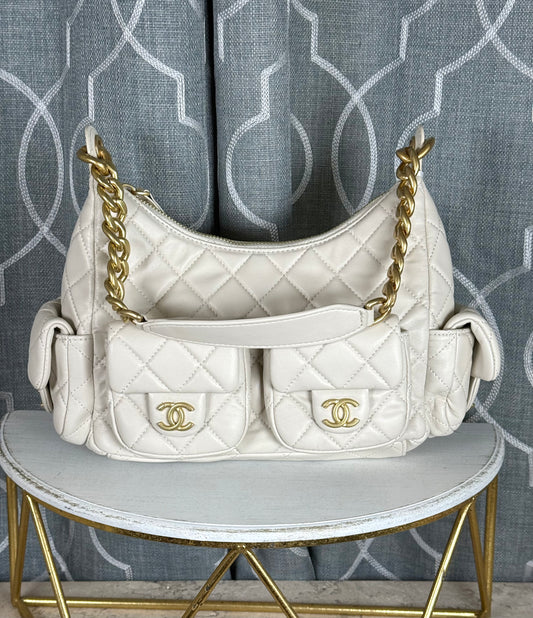 Mirror Bags- CC White Quilted Hobo